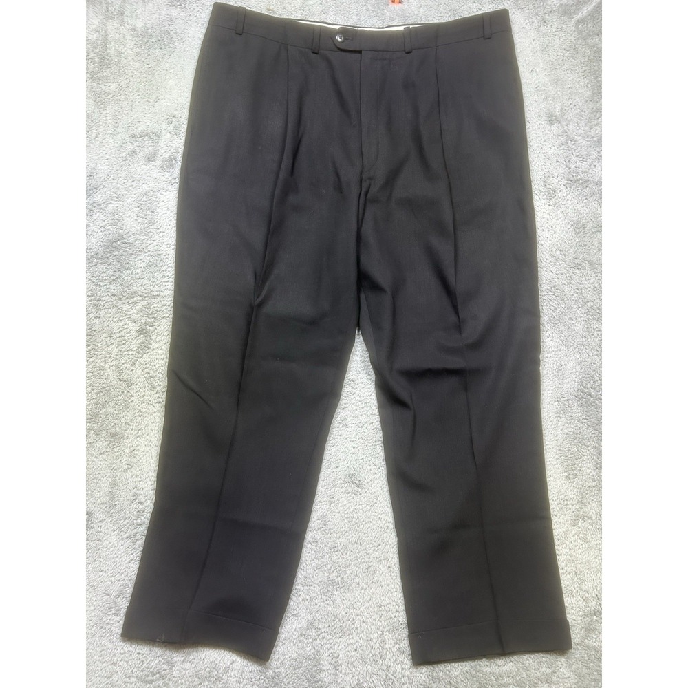 Vintage Ralph Lauren Pants Men's 42x29.Black Wool Pleated Cuffed Dress Trousers